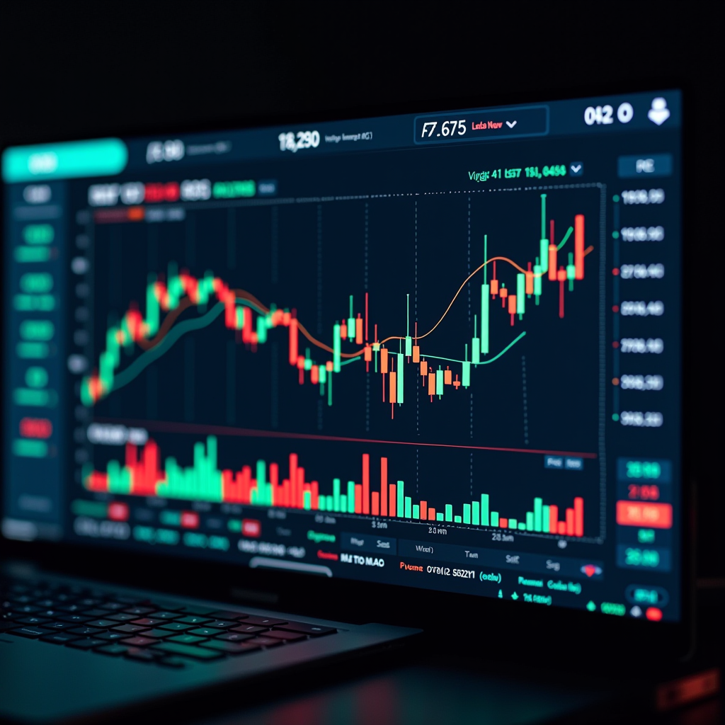 Professional trading dashboard displaying multiple technical indicators including moving averages, RSI oscillator, MACD histogram, and Bollinger Bands on a clean interface with real-time market data and colorful chart overlays